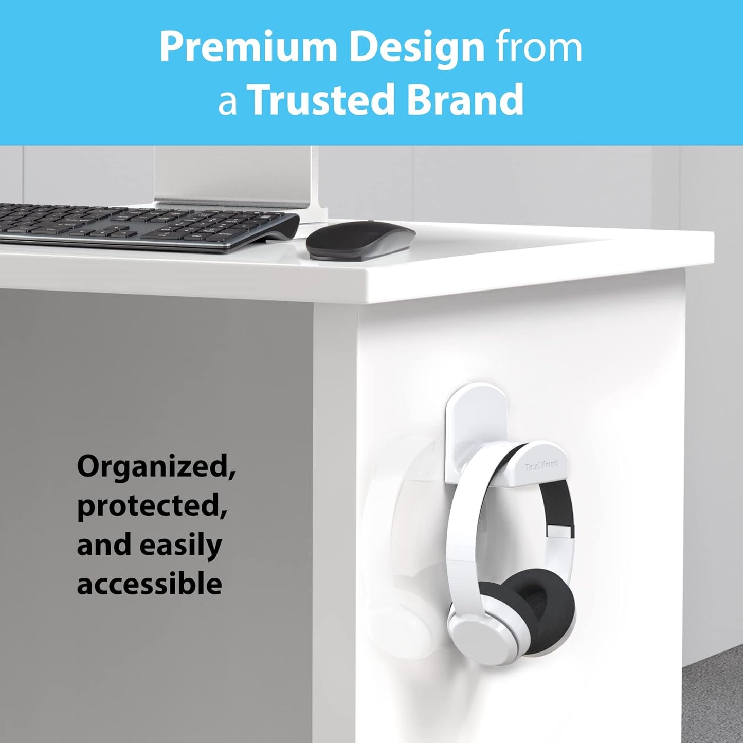 Premium Headphone Hanger with Removable Adhesive Strips for Damage-Free Mounting on Walls, Desks, or PCs (Single Pack, White)