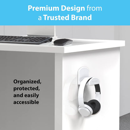 Premium Headphone Hanger with Removable Adhesive Strips for Damage-Free Mounting on Walls, Desks, or PCs (Single Pack, White)