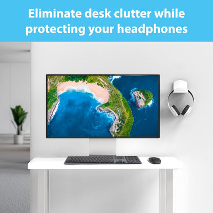 Premium Headphone Hanger with Removable Adhesive Strips for Damage-Free Mounting on Walls, Desks, or PCs (Single Pack, White)